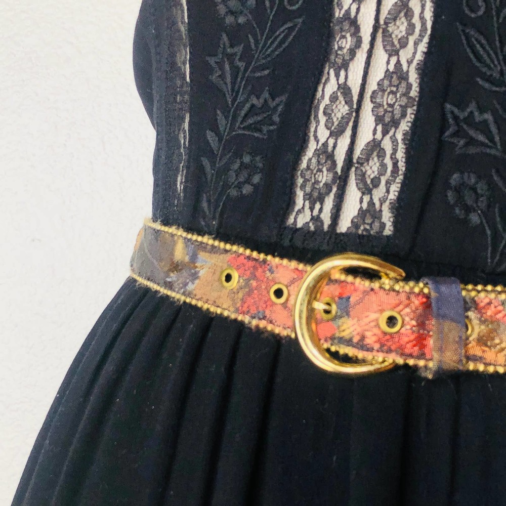 Karina’s women’s belt silk fabric leather beaded trim
